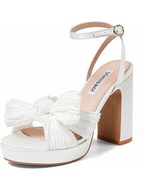 🆕Women's White Bow Knot Platform Heels Open Toe Chunky Heeled Sandals